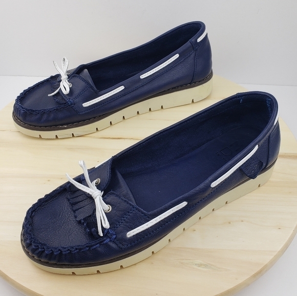 MODA Women's Leather Loafers Size 40 Slip On Comfort Casual Shoes Navy Blue - Picture 7 of 14
